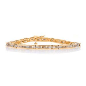 Yellow Gold Diamond Angled Link Bracelet 7 1/4" - 14k Rd 1.00ctw Channel Brown